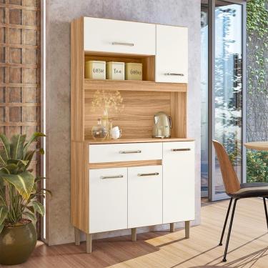 Imagem de Armário de Cozinha Compacto Magazin 3 Portas 1 Gaveta MDF 91CM Freijó-off White