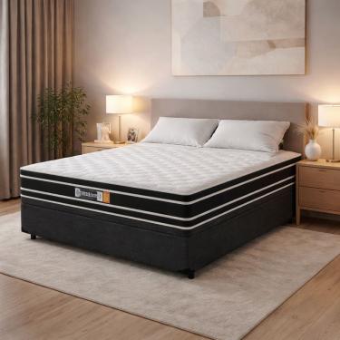 Imagem de Cama Box Baú Casal + Colchão De Espuma D33 - Castor - Black White Double Face 138x188x69cm