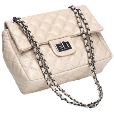 Imagem de Bolsa Feminina Couro Legitimo Matelassê Média - Cosenza, Nude c, Grafi