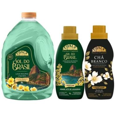 Imagem de Kit Coala Sol do Brasil Lava Roupas Líquido 3L e Amaciantes 1L Sol do 