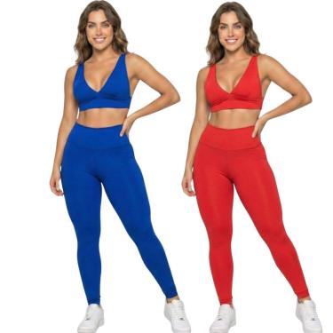 Imagem de KIT 2 Conjunto Top Bojo Costa Cruzada e Calça Suplex Bella Fiore Roupa Academia Fitness...
