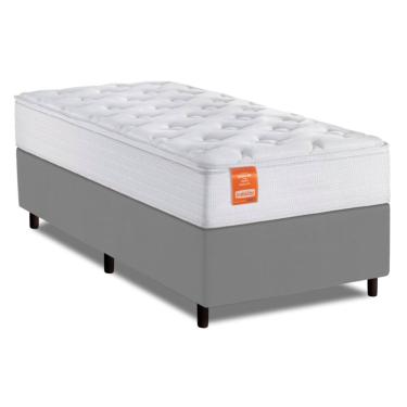 Imagem de Cama Box Colchão Solteiro Molas Ensacadas Real 88x188x65cm Branco / Cinza Inducol - Sup...
