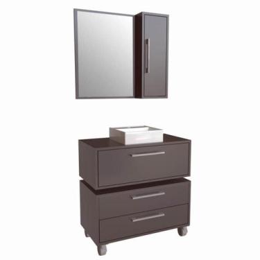 Imagem de Gabinete 80cm Alice Grafite Balcão Espelheira e Cuba Branca Armário Su