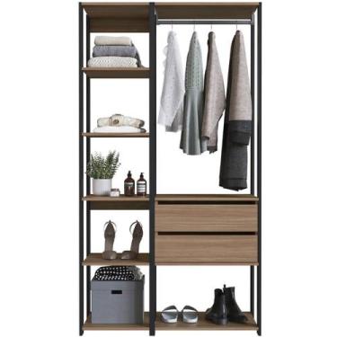 Imagem de Guarda Roupa Closet 2 Peças Cabideiro Gaveta Preto e Montana com Nicho