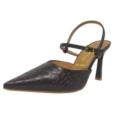 Imagem de Sapato Slingback Feminino Croco Salto Médio Social Vizzano, Cacau, 37