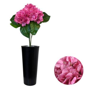 Imagem de Buquê Hortencia Flor Artificial Premium Vaso Cone 60cm Mesa - Intcomer