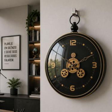 Imagem de Relógio Decorativo Parede Redondo Vintage Industrial De 38cm - Genéric