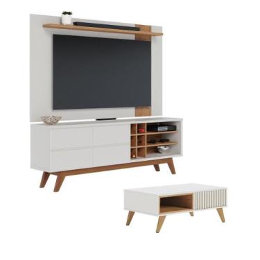 Imagem de Bancada Capri com Adega p/ Vinhos Off White Matte/Freijó & Mesa De Cen
