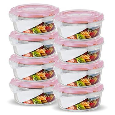 Imagem de Kit Conjunto 8 Potes Vidro Hermético Redondo Marmita Mantimentos 950ml (Vermelho)