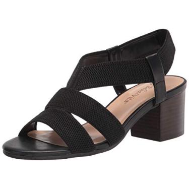 Imagem de Bella Vita Sandália de salto bloco feminina, Preto texturizado, 7 Narrow