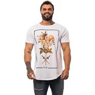 Imagem de Camiseta Longline Masculina MXD Conceito Estampas Variadas (GG, Flores Branca)