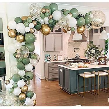 Imagem de Oopat Kit de arco de guirlanda de balões verde e branco faça-você-mesmo para chá de bebê, chá de panela, casamento, aniversário, festa de galinha, decoração de Natal