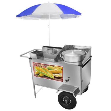 Imagem de Carrinho de Milho Verde Cefaz Inox Rodas Pneumáticas Guarda Sol L24P/GS
