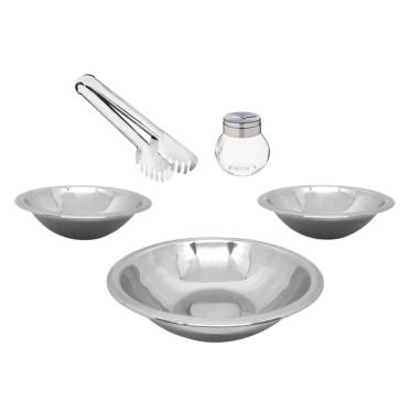 Imagem de Conjunto para Salada Aço Inox 5 Peças Bowl, Saleiro e Pegador - Mundial Import