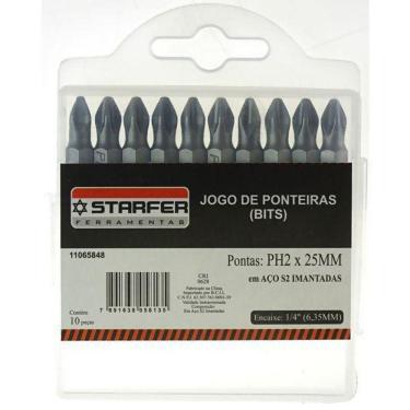Imagem de Jogo 10 Bits Ponta Phillips 2 Aço Cromo S2 25Mm Starfer