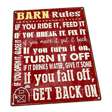 Imagem de Placa de metal Barn Rules, estável, decoração rústica, cowboy, rancho, cavalos