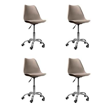 Imagem de Kit 04 Cadeiras Office Base Cromada Giratória Saarinen - bege