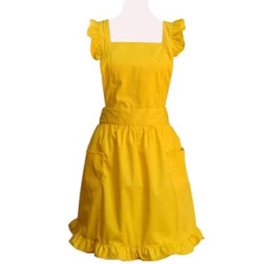 Imagem de Aventais de cozinha retrô de algodão Hyzrz fofos para mulheres, meninas, vintage, assar, vitoriano, avental com bolsos para presente, Amarelo, Free size (Medium), 1