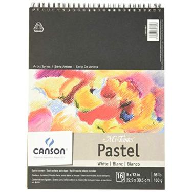 Imagem de Canson Bloco de papel pastel Mi-Teintes, vidro, dupla face leve e textura pesada, encadernado com fio superior, 44,5 kg, 22,8 x 30,4 cm, branco, 16 folhas, 22,8 x 30,4 cm