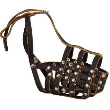 Imagem de Focinheira de cesta de malha de couro genuíno seguro - Doberman macho, (circunferência 35,5 cm, comprimento do focinho 9 cm)