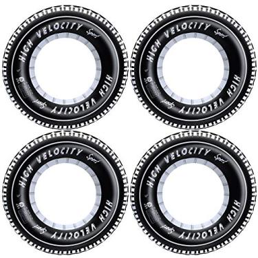 Imagem de Tubos infláveis de pneus flutuadores de piscina para adultos e crianças, pneus de natação, rio, caminhão, corrida, carro, temático, aniversário, festa, decoração, pacote com 4