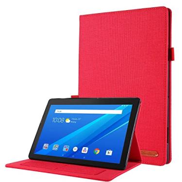Imagem de Capa do caso da tabuleta. Compatível com Lenovo M10 HD 2020 TB-(X306) Case, Flip Fold Stand Case Capa de Impressão de Tecido Protetora com Auto Wake Sleep com slots de cartão (Color : Red)