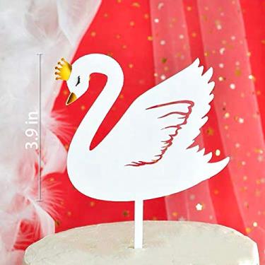 Imagem de NMAS Cute Swan adorável topo de bolo acrílico branco, chá de bebê, bebê menina menino menino neutro aniversário casamento aniversário festival bolo decoração suprimentos