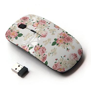Imagem de KawaiiMouse [Mouse óptico sem fio 2,4 G] Papel de parede rosa floral estilo retrô vintage