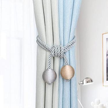 Imagem de Laços de cortina de bola dupla de duas cores simples sem prendedores de cortina de fivela de perfuração, cinza + bege, 4 peças