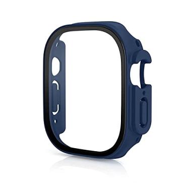 Imagem de HOUCY Vidro+Capa para Apple Watch Case Ultra 49mm PC Bumper Capa Temperada Protetor de Tela Shell Iwatch Accessorie Series Ultra Cover (Cor: Azul Meia-Noite, Tamanho: Ultra 49 mm)