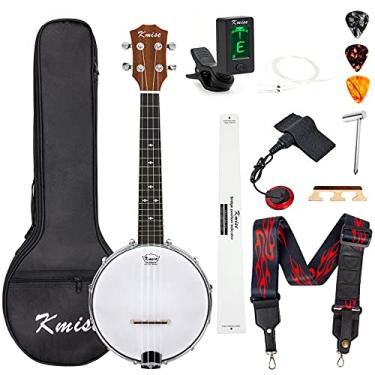 Imagem de Kmise Banjolele Ukulele Banjo de 4 Cordas Tamanho de Concerto de 58 cm com Alça de Afinador de Saco Cordas Captador Palhetas Régua Chave Ponte