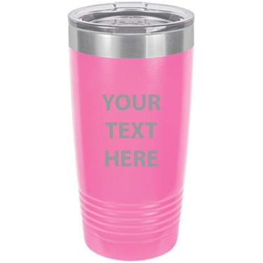 Imagem de Personalizado Adicionar seu texto personalizado isolado aço inoxidável copo 590 ml café viagem parede dupla carro caminhão caneca personalizável (rosa)