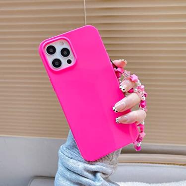 Imagem de Estojo com alça de contas de estrela de cor fluorescente para iPhone 12 13 11 Pro Max XR XS X 7 8 Plus SE 2020 Mini cordão de silicone brilhante, rosa, para iPhone 8 Plus