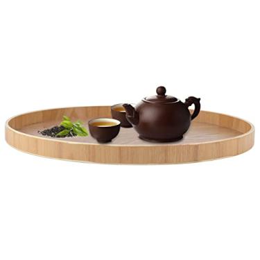 Imagem de Bandejas redondas para decoração de casa, bandeja de mesa de centro redonda, madeira maciça para chá, café, lanches, refeições, bandeja de servir, bandejas de restaurante 3(Wooden), Mesa de centr
