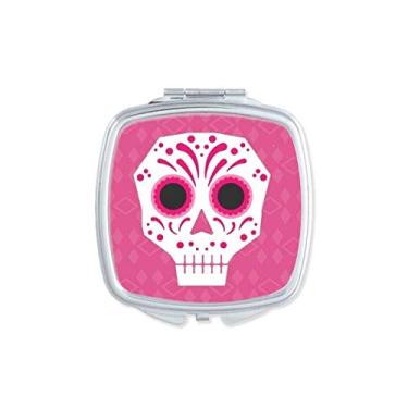 Imagem de Espelho de ilustração com olhos rosa caveira cultura nacional do México portátil compacto bolso maquiagem dupla face vidro
