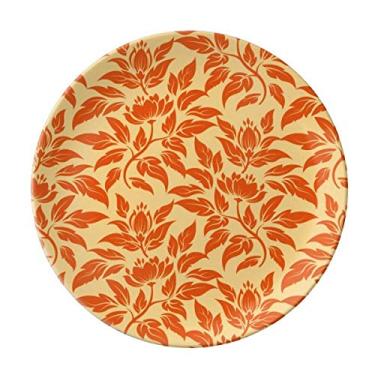 Imagem de Prato floral clássico decorativo laranja dourado de porcelana salver louça de jantar