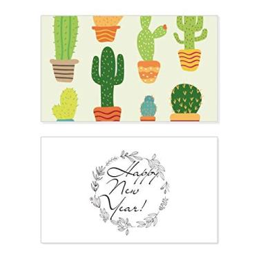 Imagem de Vaso de plantas, cacto, suculentas, padrão de ano novo, festival, cartão de felicitações, mensagem de abençoe presente