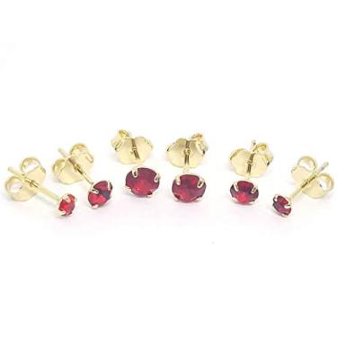 Imagem de Kit Com 3 Pares De Brincos Banhados1º, 2º e 3º Furo Coloridos (Vermelho)