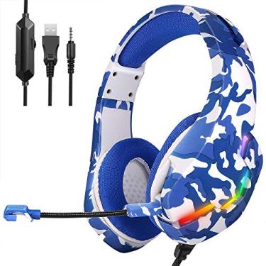Imagem de Fone de ouvido camuflado de 3,5 mm, fone de ouvido para jogos de computador com microfone frango brilhante PS4, fone de ouvido gamer com redução de ruído PSP, azul