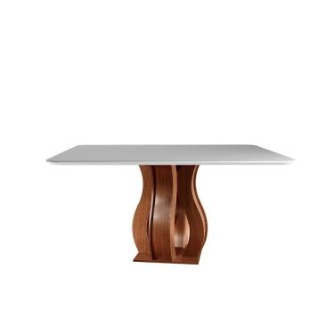 Imagem de Mesa para Sala de Jantar 135x135cm Tampo Vidro/MDF Nuance Yescasa Castanho Prêmio/Off white