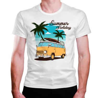 Imagem de Camiseta masculina branca Carro Van Surf Prancha Summer Holiday Tropical