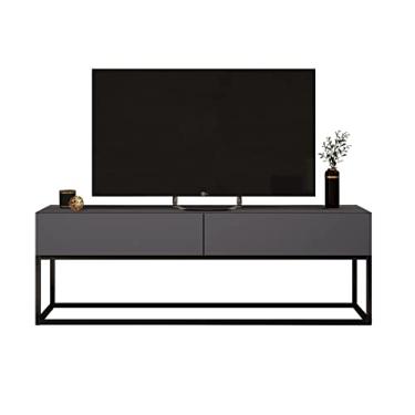 Imagem de rack para sala tv até 50 polegadas pe de ferro preto estilo industrial design moderno com 2 gavetas espaçosas eros 1,40m (Cinza)