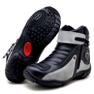 Imagem de Bota motociclista Semi impermeável preto com asfalto em couro - Atron Shoes-Unissex