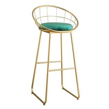 Imagem de Cadeiras de jantar banquetas de bar banco de bar de jantar com encosto cadeira de bar moderna para casa, cadeiras laterais de sala de jantar de cozinha, assento estofado de veludo e pernas de ferro douradas, alta 65 cm Tudo está bem