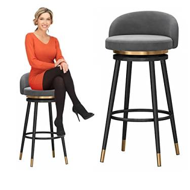 Imagem de Cadeiras de jantar cadeiras de sala de jantar banqueta de bar giratória de 360 graus, banqueta de altura de balcão cadeira de bar estofada sem braços de veludo para cozinha ilha sala de jantar pátio (altura do assento: 65 cm) Tudo está bem