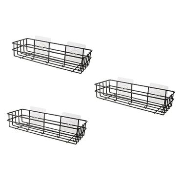 Imagem de Garneck 3 Pcs Organizador Rack Ganchos Montado Parede Multifuncional Sem Sucção Preto Para Pendurar Com Racks Montados Parede Cozinha Perfuração Prateleiras De Chuveiro Ferro