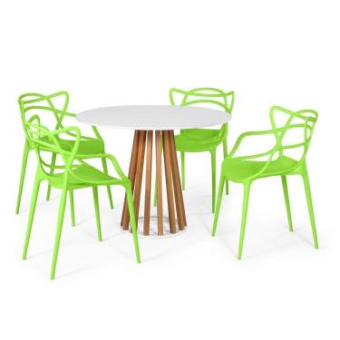 Imagem de Conjunto Mesa de Jantar Redonda Branca 100cm Talia Amadeirada com 4 Cadeiras Allegra - Verde