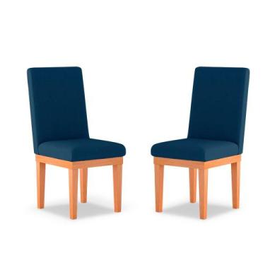 Imagem de Kit 02 Cadeiras Alice Para Mesa De Jantar Linho Azul - Madeira Prima D