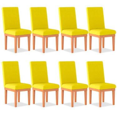 Imagem de Kit 08 Cadeiras Estofada Alice Para Sala De Jantar Suede Amarelo - Mad