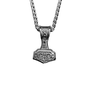 Imagem de Colar Masculino Viking Mjolnir Nórdico Cordão Aço Inoxidável Luxuoso Cor:Prata